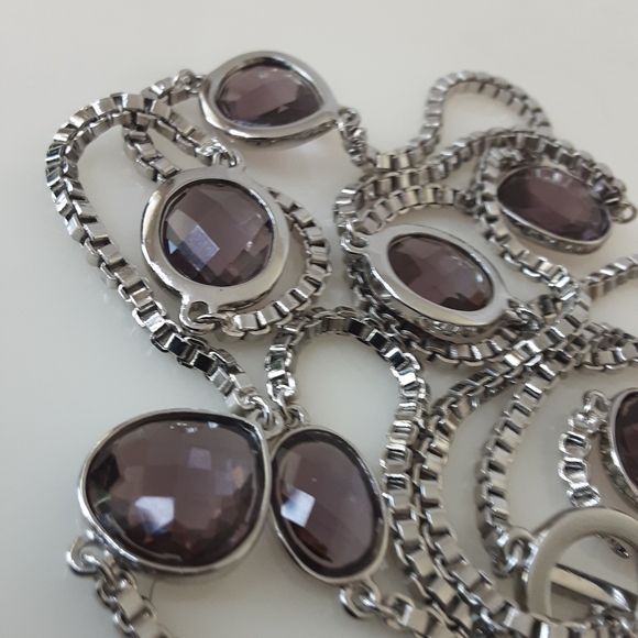 ANNE KLEIN Station Faux Amethyst Facet Silver Box Chain Toggle Long Necklace 40" - Picture 4 of 6